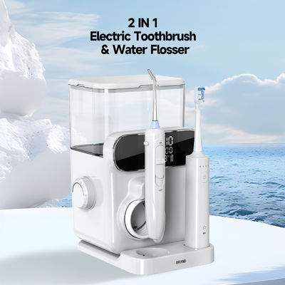 Multi-functional Flosser Oral Irrigator Sonic Vibration 60 degree Oscillation 2 IN 1 Countertop Electric Water Flosser with Toothbrush